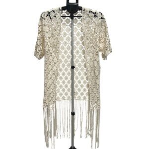 House of Harlow 1960 Ivory Crochet Kimono One Size